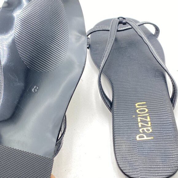 Pazzion Black Square Open Toe Flats Sandals Slip On Backless Flip Flops Shoes - Picture 6 of 8